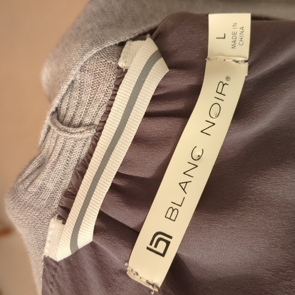 Blanc Noir long lineinimalist Grey Cardigan Topper back cotton silk panel Sz L - Picture 10 of 10